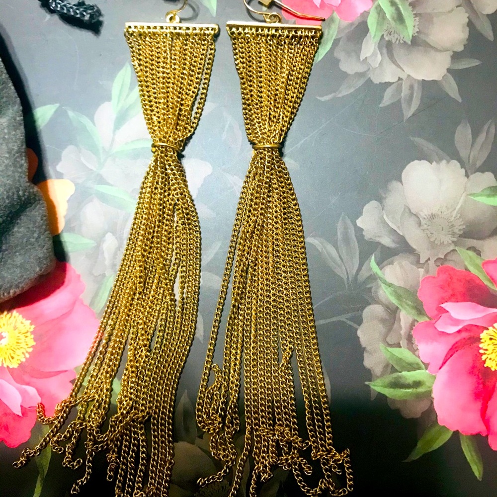 Gold long earrings